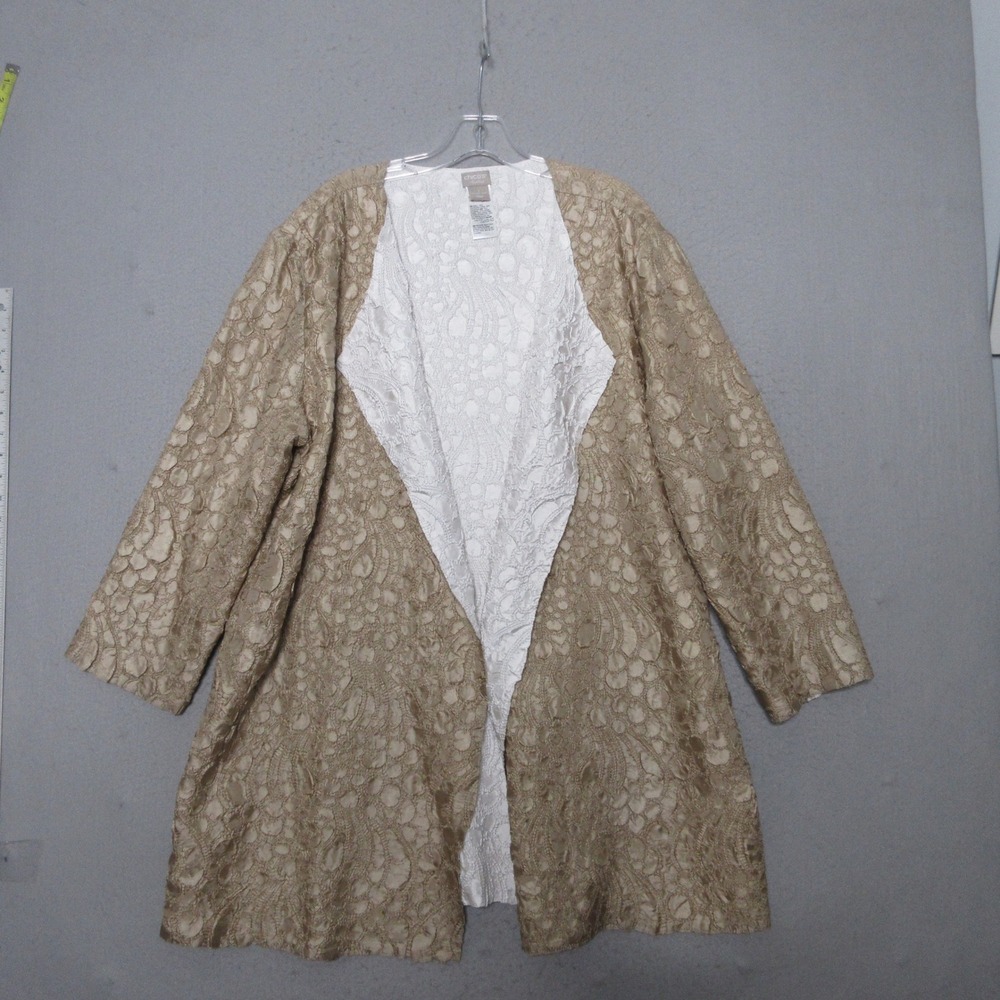 Chicos Travelers Topper‎ Cardigan Gold Reversible Lightweight Party Formal Event